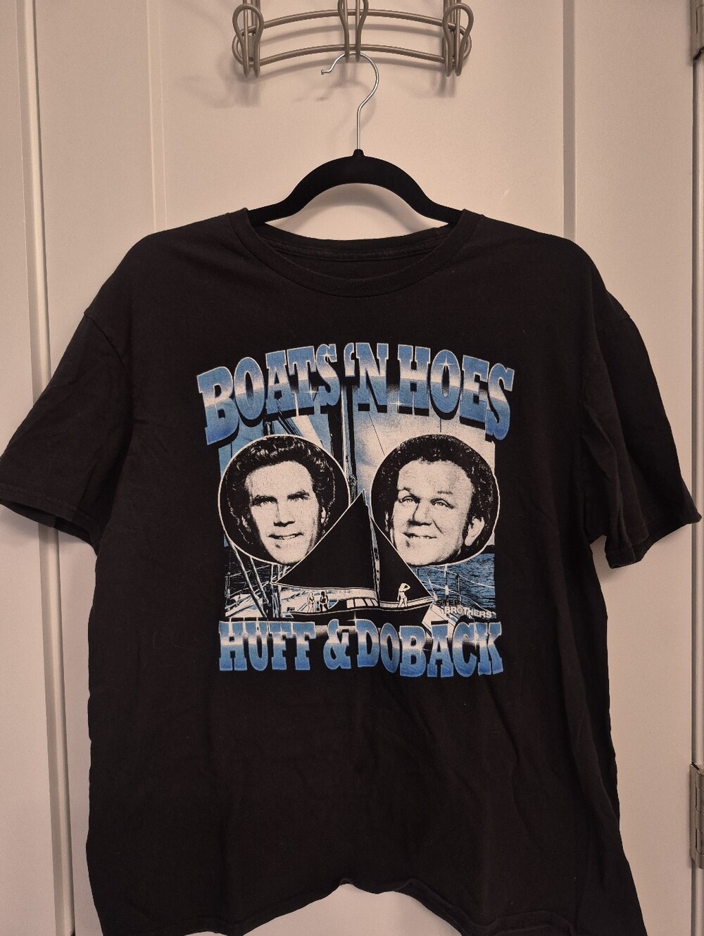 Boats 'N Hoes Huff & Doback Graphic Tee - Black with Blue Print